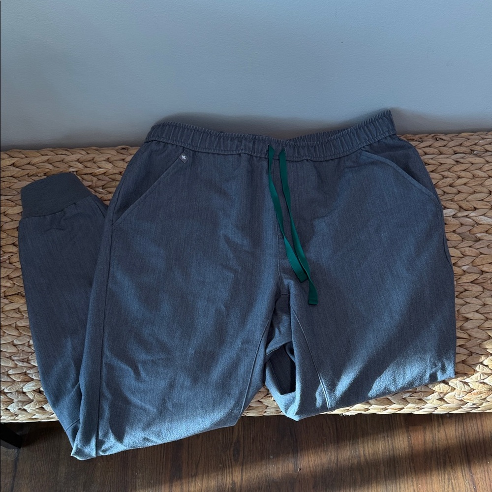 Figs Charcoal Joggers with green Drawstring